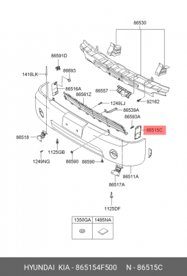 Усилитель бампера HYUNDAI Porter 2 (12-) переднего левый OE 865154F500 HYUNDAI KIA