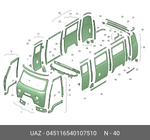 Боковина кузова УАЗ-3962,452 левая задняя с окном (ОАО УАЗ) 045116540107510 UAZ UAZ