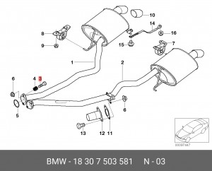 Болт BMW X5 (E53) (00-) (3.0/4.4) крепления выхлопной системы OE 18 30 7 503 581 BMW