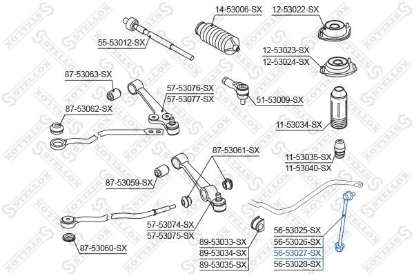 тяга стабилизатора переднего левая!\ KIA Rio 02> 020708> 56-53027-SX STELLOX