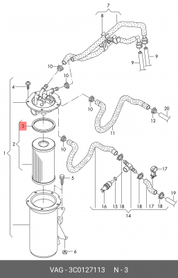 Кольцо уплотнительное VW Golf,Jetta,Passat AUDI A1,A3,A4 фильтра топливного OE 3C0 127 113 VAG