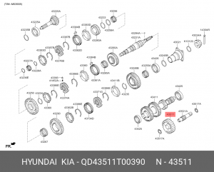 Шестерня КПП HYUNDAI HD65,72,78,County (M035S5) промежуточная заднего хода OE QD43511T00390 HYUNDAI KIA