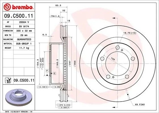 Диск тормозной 09.C500.11 09.C500.11 BREMBO