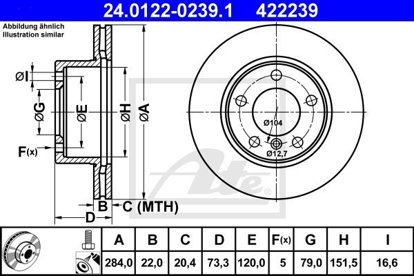 Диск тормозной BMW 1 (E81,E87,F20) передний (1шт.) ATE 24.0122-0239.1 ATE