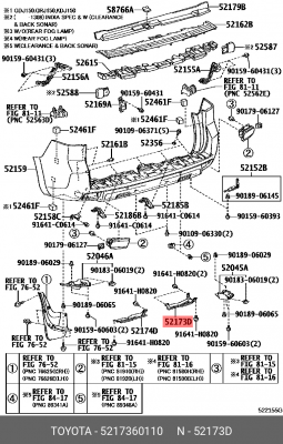 кронштейн бампера! заднего правый\ Toyota Land Cruiser Prado 2.8D 17> 52173-60110 TOYOTA