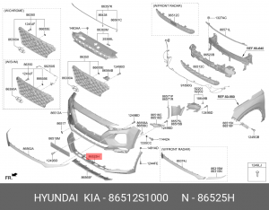 Накладка бампера HYUNDAI Santa Fe (18-) переднего нижняя OE 86512S1000 HYUNDAI KIA