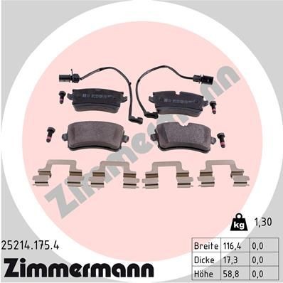 колодки дисковые !задн. 116x60x18 \ Audi A6/A7/A8 2.0TFSi-6.3/2.0TDi-4.2TDi 09> 25214.175.4 ZIMMERMANN