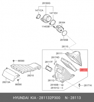 Фильтр воздушный HYUNDAI Santa Fe (09-) KIA Sorento (09-) (2.0/2.2 TCI) OE 28113-2P300 HYUNDAI KIA