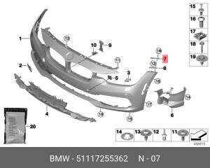 Крепление крыла П Пд  OBEN 51117255362 51 11 7 255 362 BMW