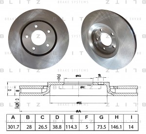 диск тормозной передний! 302x28\ Chrysler Voyager III 2.4i/3.3i/3.8i/2.5CRD 00> BS0591 BLITZ