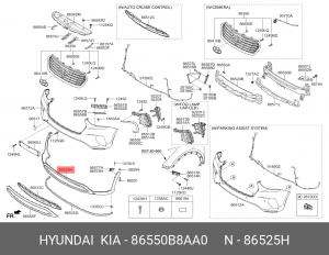 Накладка бампера HYUNDAI Grand Santa Fe (16-) переднего нижняя OE 86550B8AA0 HYUNDAI KIA