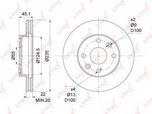 Диск тормозной KIA Rio (00-05) (1.3/1.5) передний (1шт.) LYNX BN-1061 LYNXAUTO