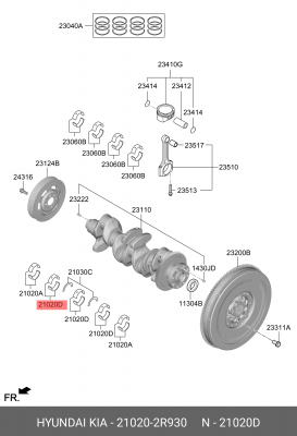 Вкладыши HYUNDAI Santa Fe (20-) KIA Sorento (20-) (2.2 TCI) коренные STD-D компл 210202R930 HYUNDAI KIA