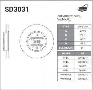 Диск тормозной CHEVROLET CRUZE/OPEL ASTRA J R15 09- передний D 276мм. SD3031 SD3031 SANGSIN