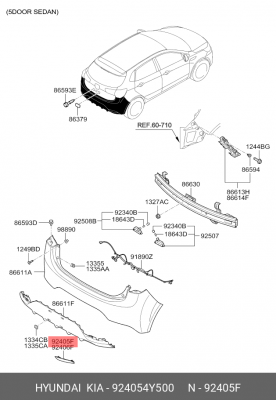 Катафот KIA Rio (15-) бампера заднего левый OE 924054Y500 HYUNDAI KIA