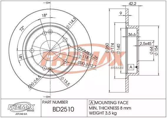 диск тормозной задний!\ Honda Civic 1.3/1.4/1.8/2.2CTDi 06> BD2510 FREMAX