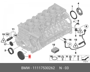 Заглушка BMW 3 (E90) блока цилиндров OE 11 11 7 530 262 BMW