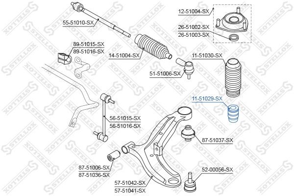отбойник амортизатора переднего!\ Hyundai Getz 02> 11-51029-SX STELLOX