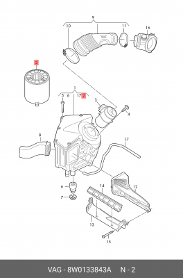 Фильтр воздушный AUDI A4,A5,A6 (16-) (2.0 TDI) OE 8W0 133 843 A VAG