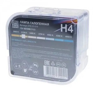 Лампа 12V H4 60/55W P43t +50% бокс (2шт.) MEGAPOWER 37033019 MEGA POWER
