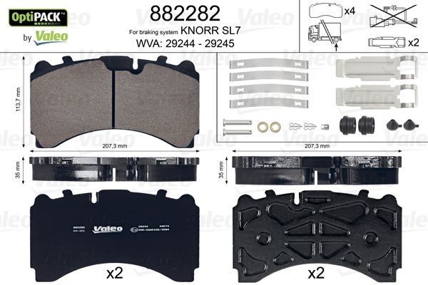Колодки тормозные задние 208x114x35; Knorr SL7 10/2010  => 882282 VALEO PHC