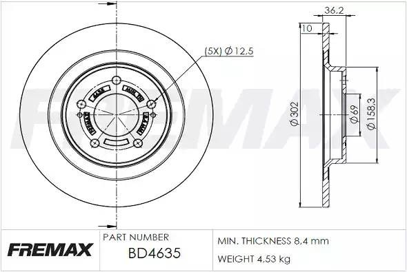 диск тормозной задний!\ Mitsubishi ASX/L200 IV/Outlander III 1.6-2.4/1.8TD 10> BD4635 FREMAX