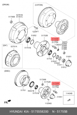 Шпилька колеса HYUNDAI HD65,78 (15-) дв.D4GA переднего OE 5175558200 HYUNDAI KIA