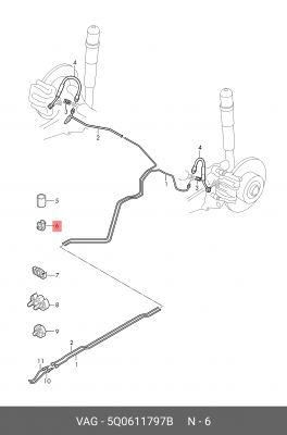 кронштейн тормозной трубки!\ Audi A1/A3 10-20, VW Tiguan 16> 5Q0 611 797 B VAG