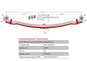 лист рессоры! передней №3 \ MAN TGA/TGS 902703MN2902050 OMK AUTO