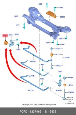 Втулка стабилизатора FORD Focus (04-08),C-Max (03-07) заднего OE 1 337 965 FORD