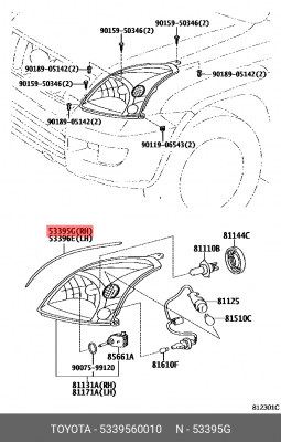 уплотнитель верхний фары правой!\Toyota Land Cruiser Prado 4.0i 02-10 53395-60010 TOYOTA