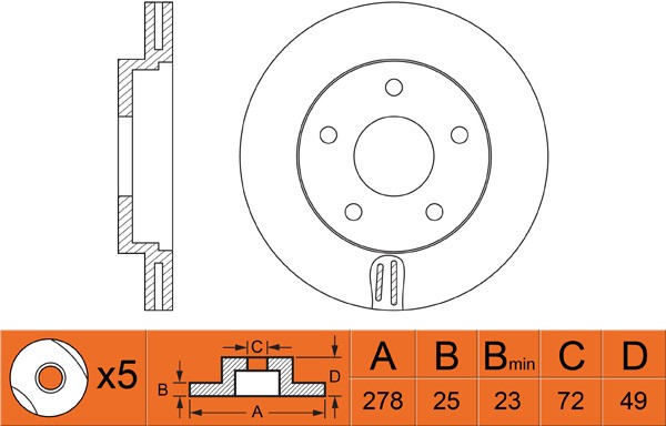 Диск тормозной MAZDA 3 (03-12) (1.6),5 (05-) (R15) передний (1шт.) NIBK RN1193 NIBK