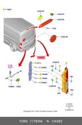 Катафот FORD Transit (14-) бампера заднего левый OE 1 778 456 FORD