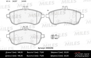 Колодки тормозные передние (без датчика + болты) (Смесь Low-Metallic) (MB W204/W E400256 MILES