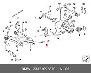 болт подвески! заднего рычага M16X1.5X263\ BMW E39/E53 04> 33 32 1 092 870 BMW