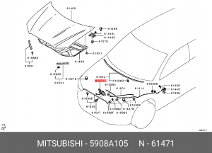 замок капота!\ Mitsubishi ASX 10>/Outlander 09> 5908A105 MITSUBISHI