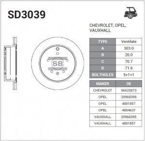 Диск тормозной CHEVROLET CAPTIVA/OPEL ANTARA 06- задний вент.D 303мм. SD3039 SD3039 SANGSIN