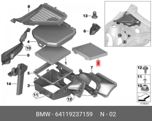 Фильтр воздушный салона BMW X3 (F25),X4 (F26) комплект (2шт.) OE 64 11 9 237 159 BMW