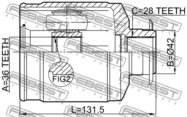 ШРУС внутренний 36x42x28 1211-SANFE22RH 1211-SANFE22RH FEBEST