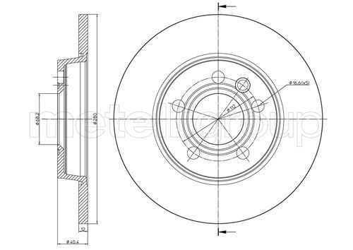 VW TRANSPORTER T4 96> 280x12x5 / 2.0-2.5/1.9D/2.5TDI 230657 METELLI