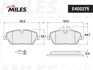 Колодки тормозные передние (без датчика + болты) (Смесь Low-Metallic) (BMW E81/E E400275 MILES