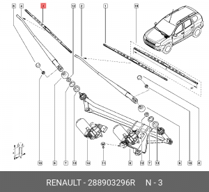 Щетка стеклоочистителя RENAULT Duster (15-) правая OE 288903296R RENAULT