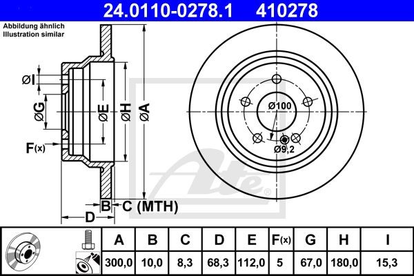 Диск тормозной MERCEDES E (W211) задний (1шт.) ATE 24.0110-0278.1 ATE
