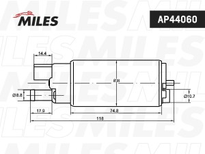 Насос топливный 3bar TOYOTA Caldina/Camry/Carina/Corolla/Corona/Gaia/Ipsum/Mark  AP44060 MILES