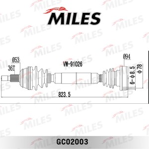Привод в сборе правый AUDI A3/SKODA OCTAVIA/VW GOLF 1.4-1.9 96- (GKN 303154) GC0 GC02003 MILES