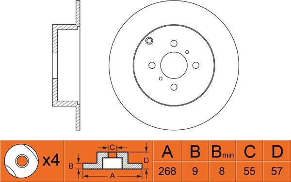Диск тормозной TOYOTA COROLLA 1.4-2.0 02-/YARIS 1.0-1.5 99- задний RN1308 RN1308 NIBK