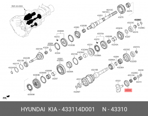 Шестерня КПП HYUNDAI Porter промежуточная заднего хода OE 433114D001 HYUNDAI KIA