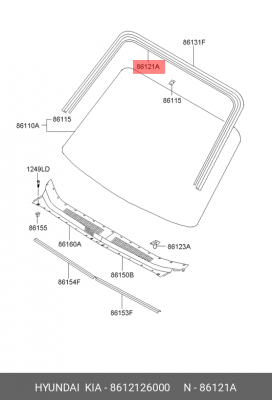 Уплотнитель HYUNDAI Santa Fe лобового стекла 8612126000 MOBIS