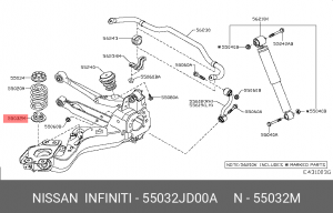 прокладка задней пружины нижняя!\ Nissan Qashqai (J10E) 2.0 07> 55032-JD00A NISSAN