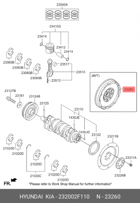 Маховик HYUNDAI Santa Fe (12-) (2.2) KIA Sorento (12-) (2.2) OE 232002F110 HYUNDAI KIA